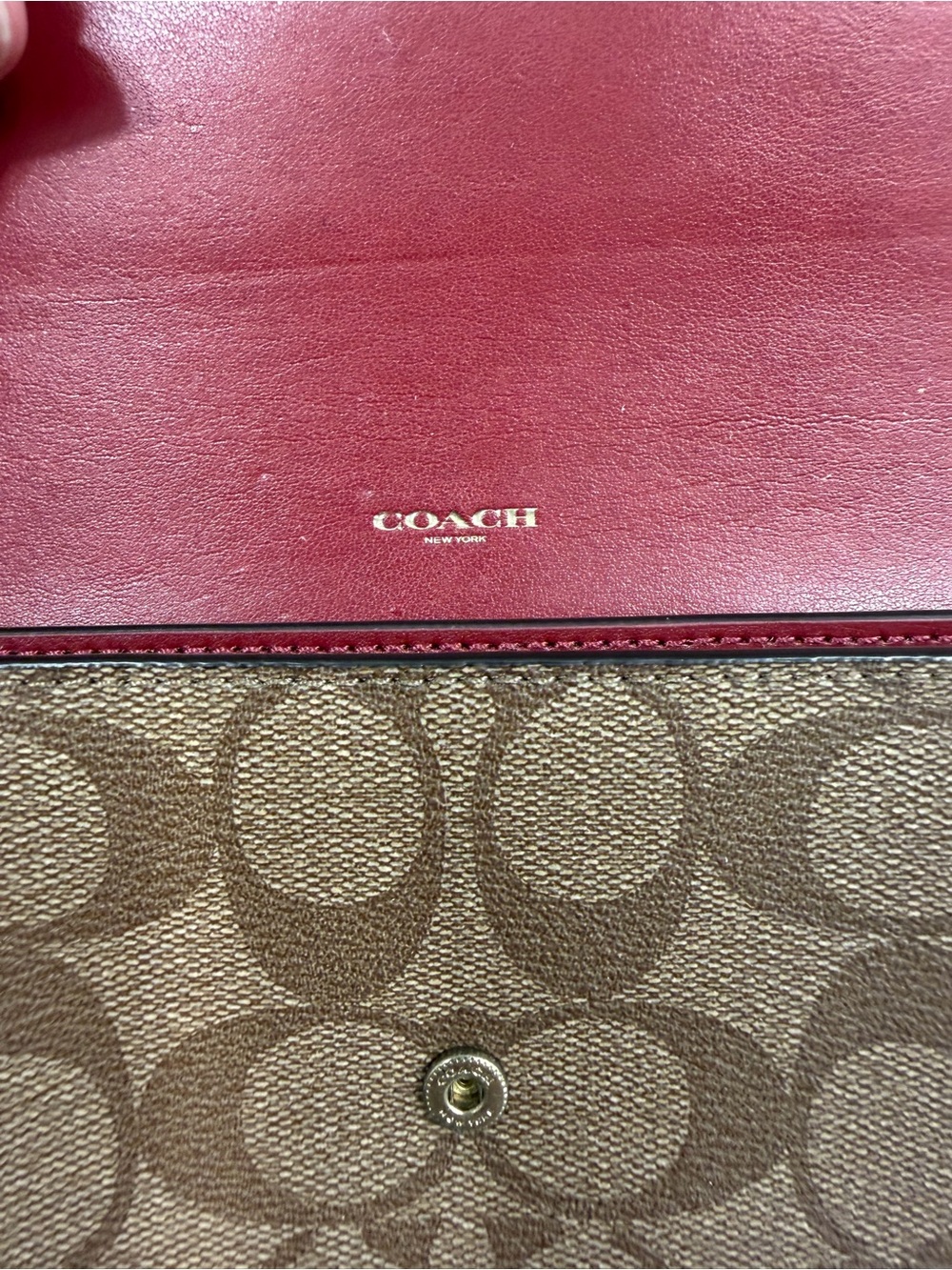 Coach Brown Signature Canvas Wallet with Burgundy Leather Flap - Picture 3 of 6